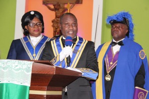 Worthy Brother Augustine Appiah, Accra East Regional Grand Knight, addressing the congregation and Marshallans at the St Paul Catholic Church, Kpehe